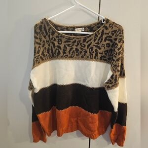 She & Sho Chic Leopard Print Color Block Sweater